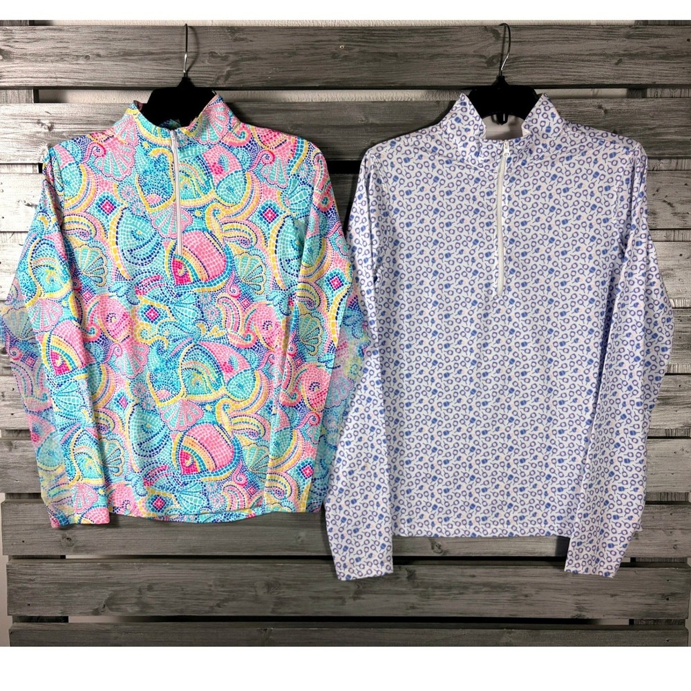 IBKÜL & Straight Down Shirts Womens M Pickleball Golf 1/4 Zip Long Sleeve Lot 2